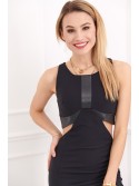 Rochie cu elemente din piele ecologica, neagra G5078 - Magazin online - Boutique